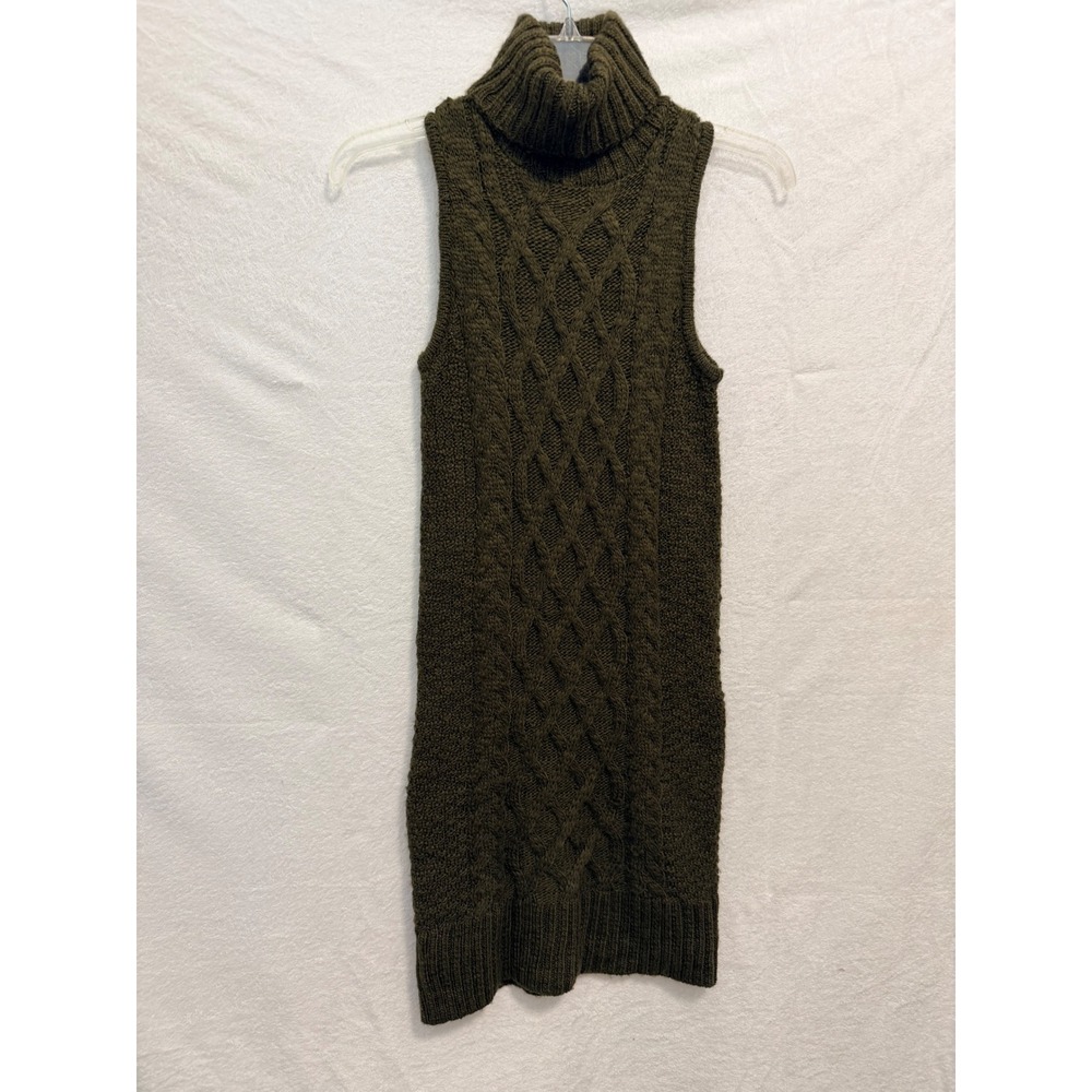 American Eagle Olive Green Cable Knit Turtleneck Sleeveless Sweater Dress XXS